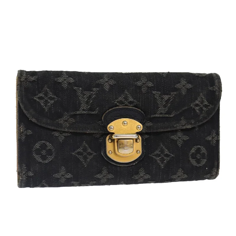 Louis Vuitton bags for golfersLOUIS VUITTON Denim Portefeuille Amelia Long Wallet Black M95512 LV Auth bs16880