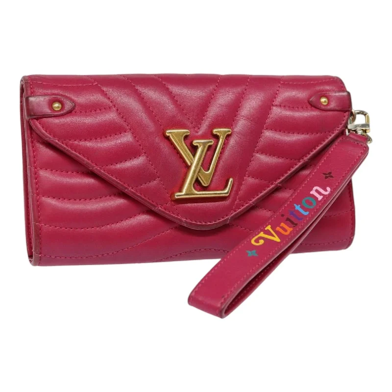 Louis Vuitton bags with gold - toned hardwareLOUIS VUITTON New Wave Long Wallet Leather Pink M63820 LV Auth 88061